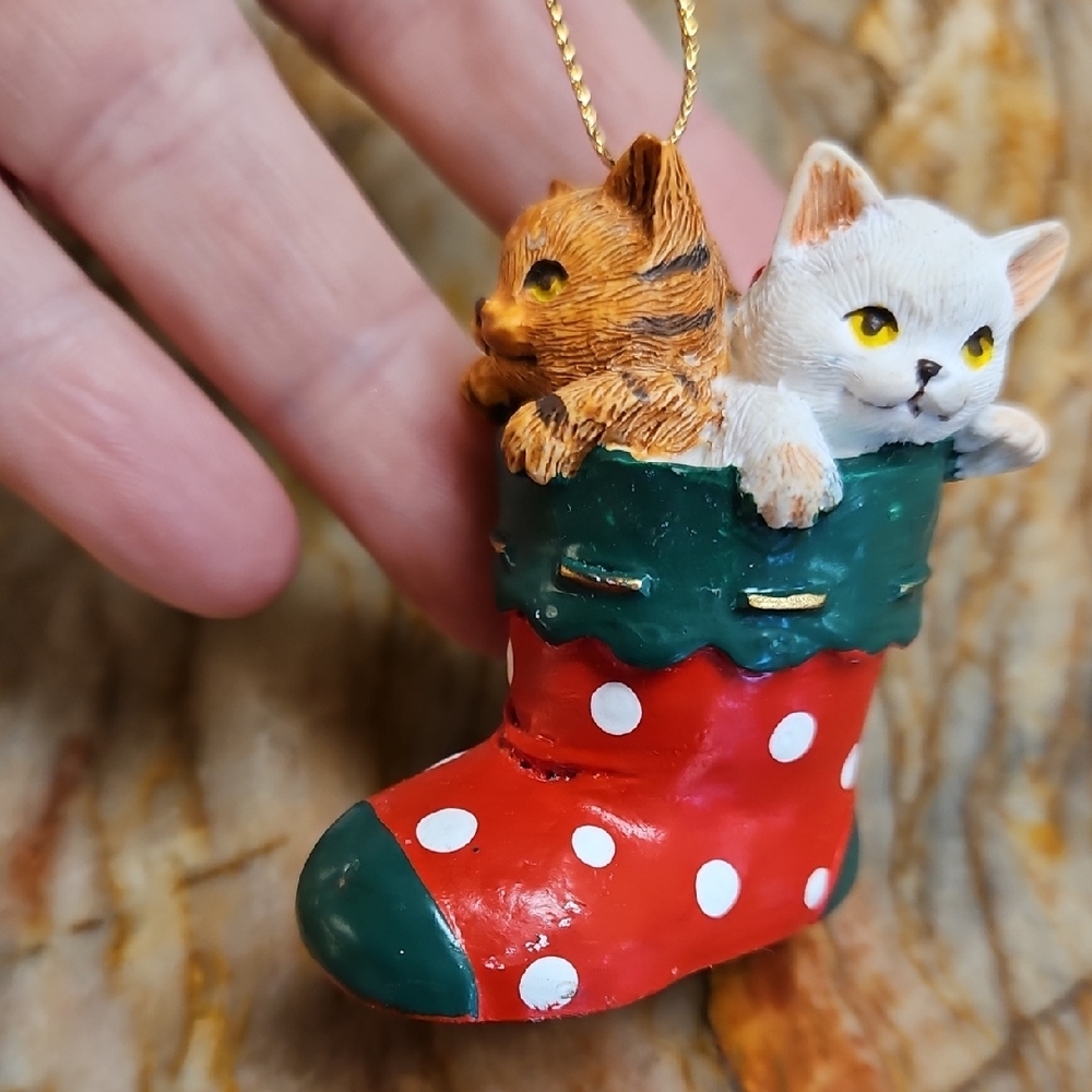 Festive Cats Ornament in Red Stocking
